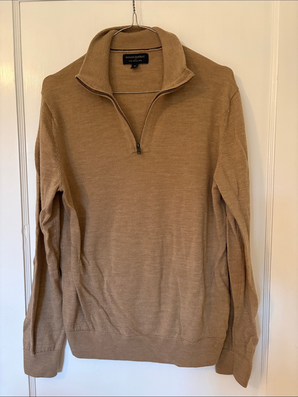 Banana Republic Men's Camel Zip Mock Collar Merino Wool Sweater